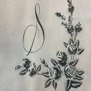 Vintage Turkish Airlines scarf, cream with black/green floral-Initial letter S